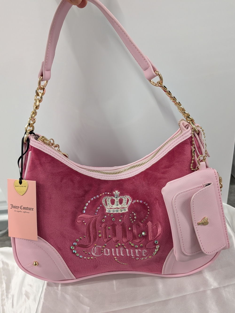 Juicy Couture Pink Velour Logo Hobo Bag